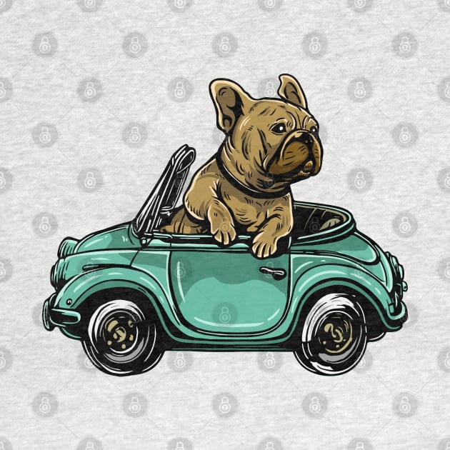 Cute Dog Bulldog Riding And Driving Car by eijainspire